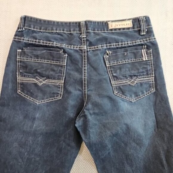 True Rock Jeans Men's 36x30 Straight Leg Dark Wash 7 Pockets Contrast Stitch EUC - Picture 10 of 16